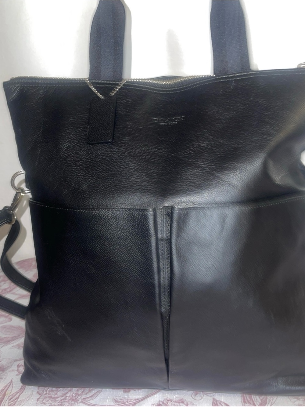 COACH LEATHER CHARLES FOLDOVER TOTE BAG UNISEX  BLACK - Picture 9 of 16